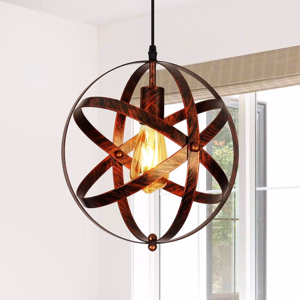 Goeco Vintage Bronze Metal Pendant Light with E27 Base, Diameter: 30 cm – 8