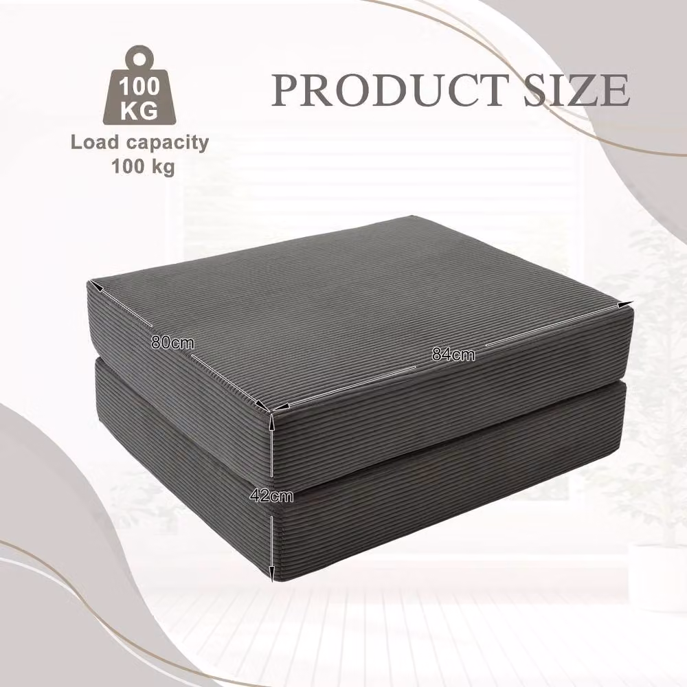 Rolipo Dark Grey Corduroy Fold Out Single Chair Bed with Ottoman – 2