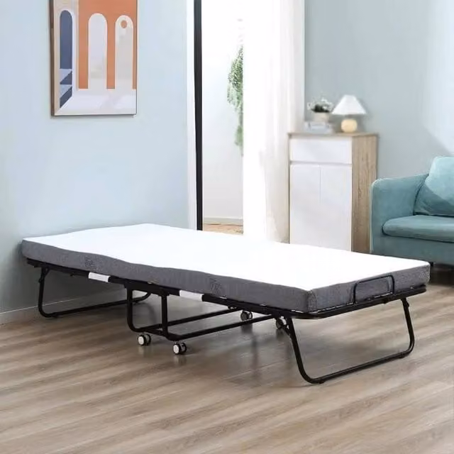FORGEVIO Portable Fold Up Rollaway Guest Bed with 10cm Memory Foam in Black, W/D/H: 80 x 190 cm
