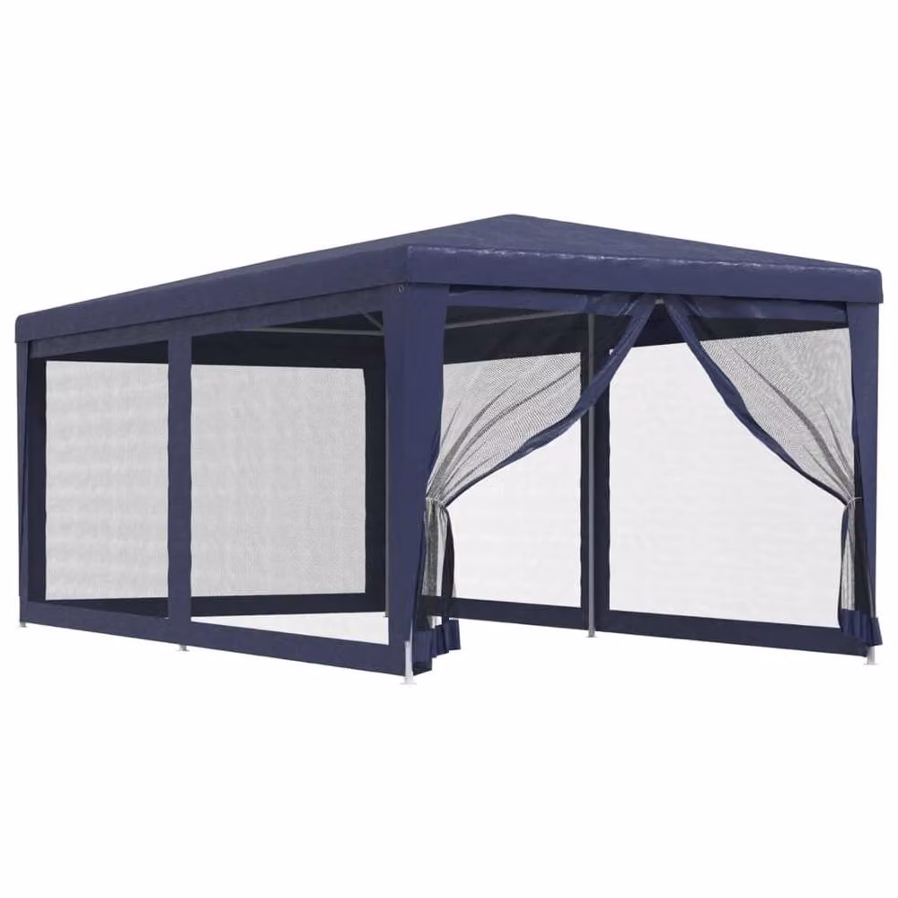 Berkfield Home Party Tent in Blue with 6 Mesh Sidewalls, W: 6 m, D: 3 m, H: 2.58 m – 3