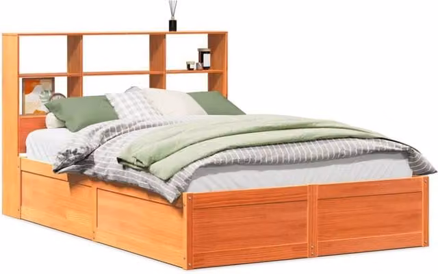 Berkfield Home Solid Wood Pine Bed Frame in Wax Brown, W/D/H: 140 x 200 cm – 1