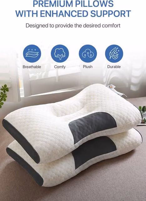 ExtraStar 2-Pack Contoured Orthopaedic Pillows in White, Ergonomic Neck Support for Adults – 1