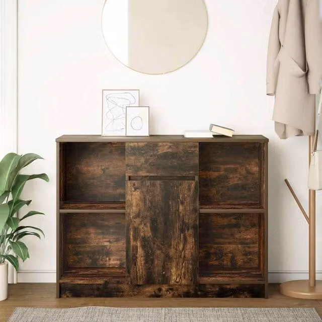 Berkfield Home Sideboard with Drawer in Smoked Oak Brown, W/D/H: 101 x 35 x 76 cm – 1