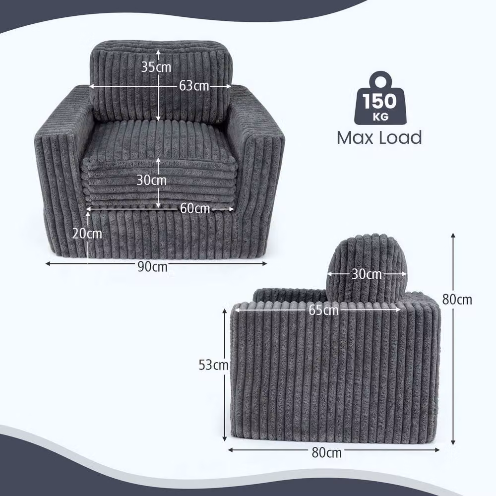 Costway Single Foam Sofa in Grey with Removable Cover and Pillow – 2