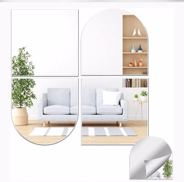 PAWNORA Silver Self Adhesive Square Mirror Wall Tiles, 8 Pieces, W/D/H: 30 x 30 x 30 cm