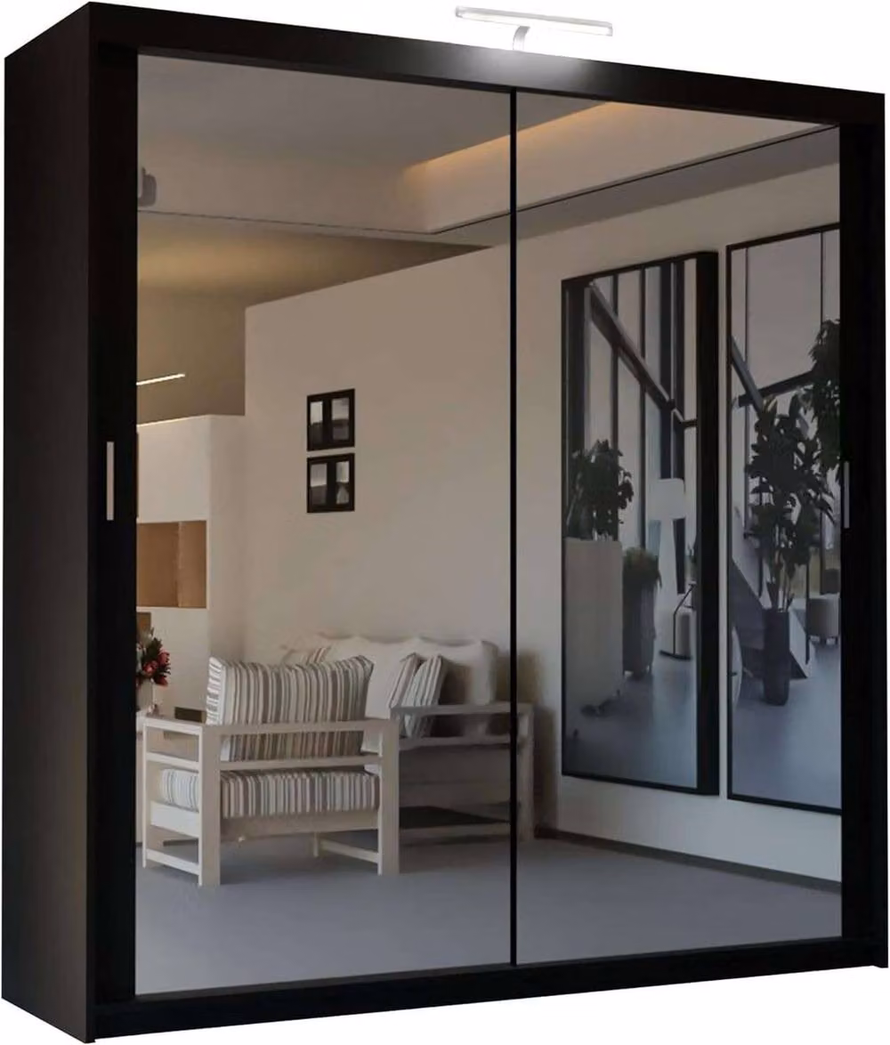 Sliding Wardrobes 4U Modern Black Mirror Sliding Wardrobe with Integrated LED Light W: 180 cm, H: 217 cm – 2
