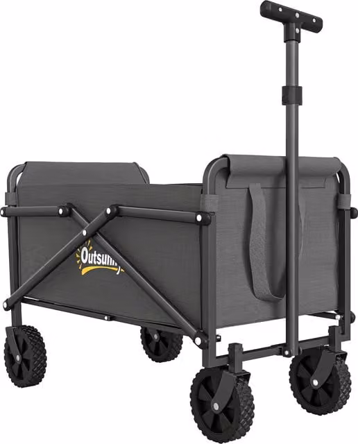 Outsunny 41L Festival Trolley on Wheels, Grey Heavy Duty Collapsible Folding Wagon with Adjustable Handle and Carrying Bag