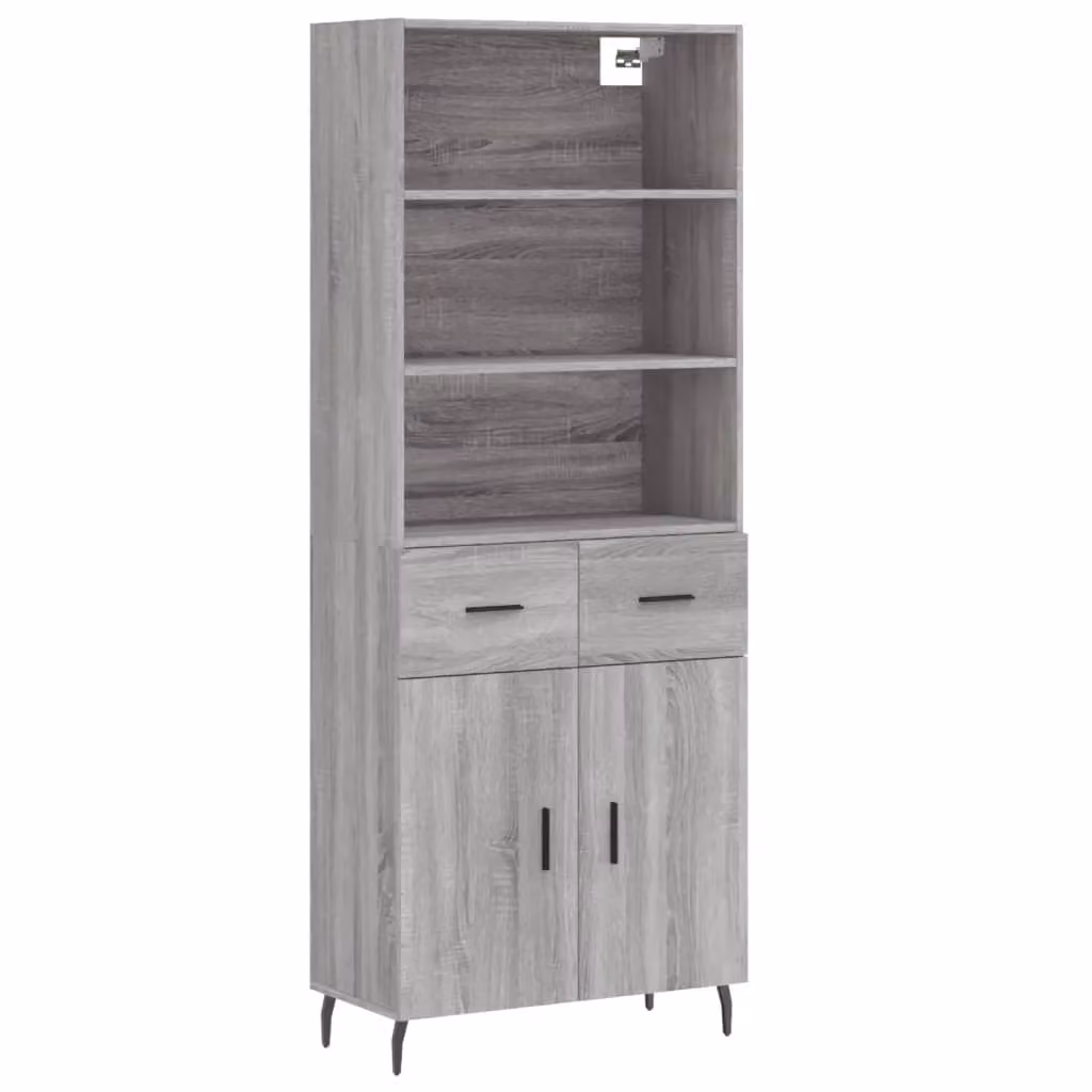 Berkfield Home Grey Sonoma Highboard with Hinged Doors and Internal Shelves, W: 69.5 cm, D: 34 cm, H: 180 cm – 2