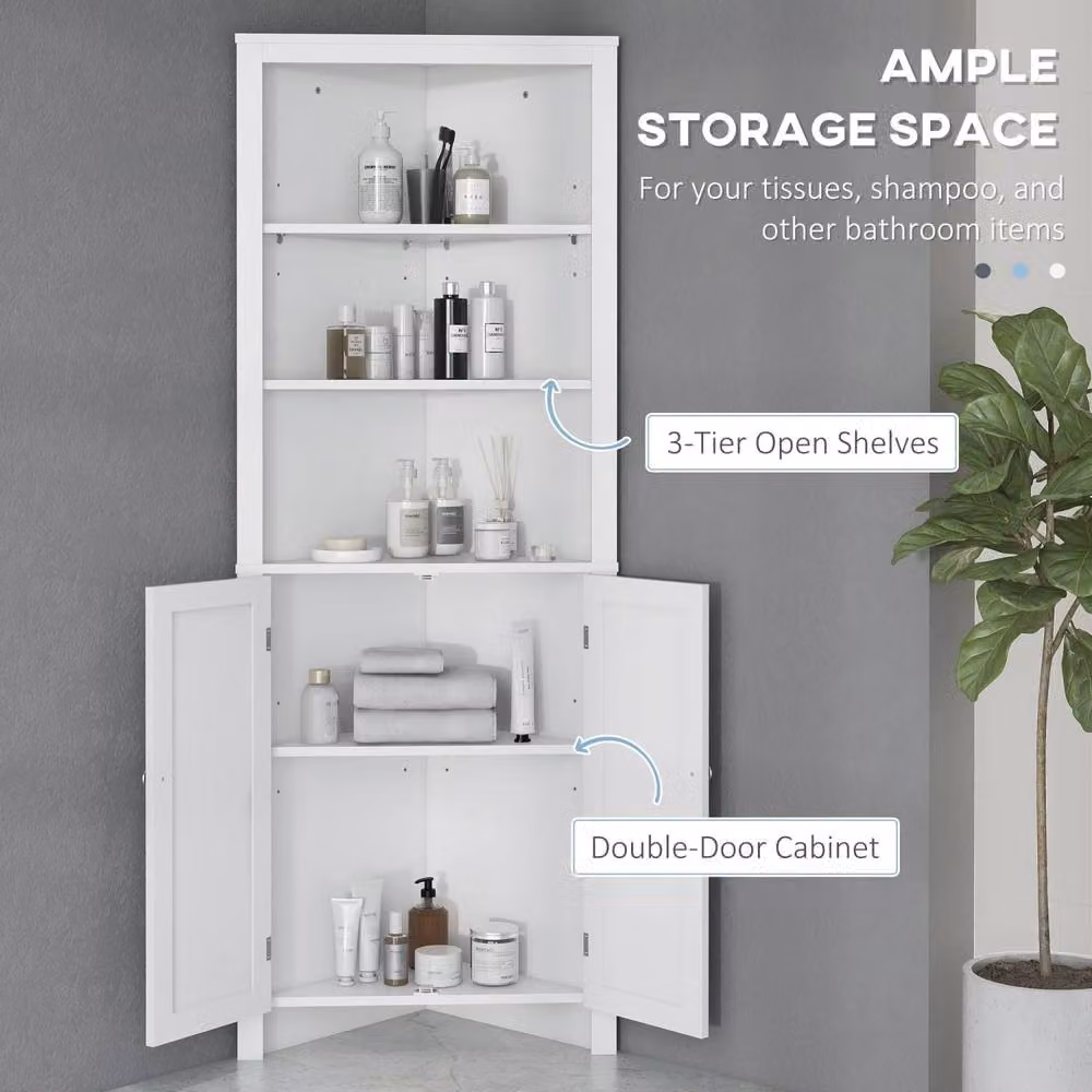Wyld Haus Dotre Corner Bathroom Storage Cabinet in White with 3 Shelves, H 162.0 x W 59.5 x D 31.5 cm – 4