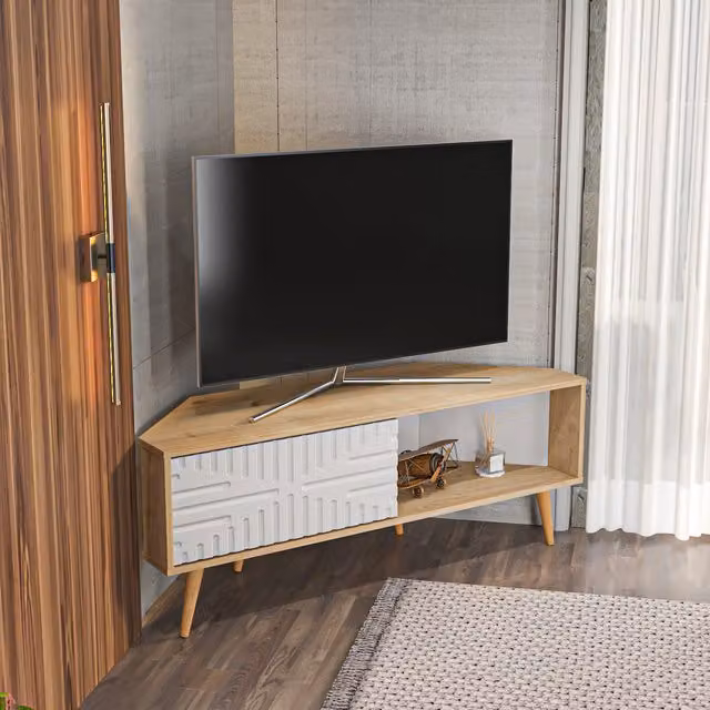 Decorotika Mid-Century Oak and White Wood MDF TV Unit