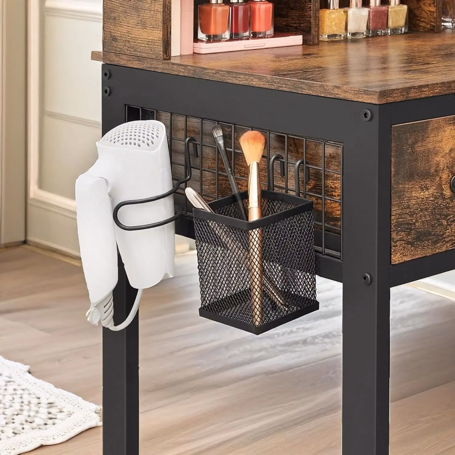 Pirlo Plush 3 Drawer Dressing Table with Tri-Fold Mirror and Stool in Brown, W/D/H: 141 x 40 x 76.7 cm – 3