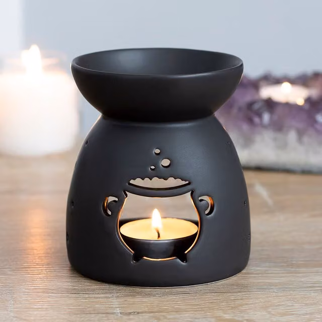 Something Different Black Ceramic Cauldron Cut Out Oil Burner, W: 10.5 cm, D: 9 cm, H: 9 cm