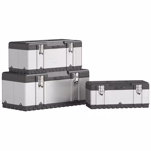 HOMCOM 3 Piece Stainless Steel Tool Box Set with Inserts, Silver – 1
