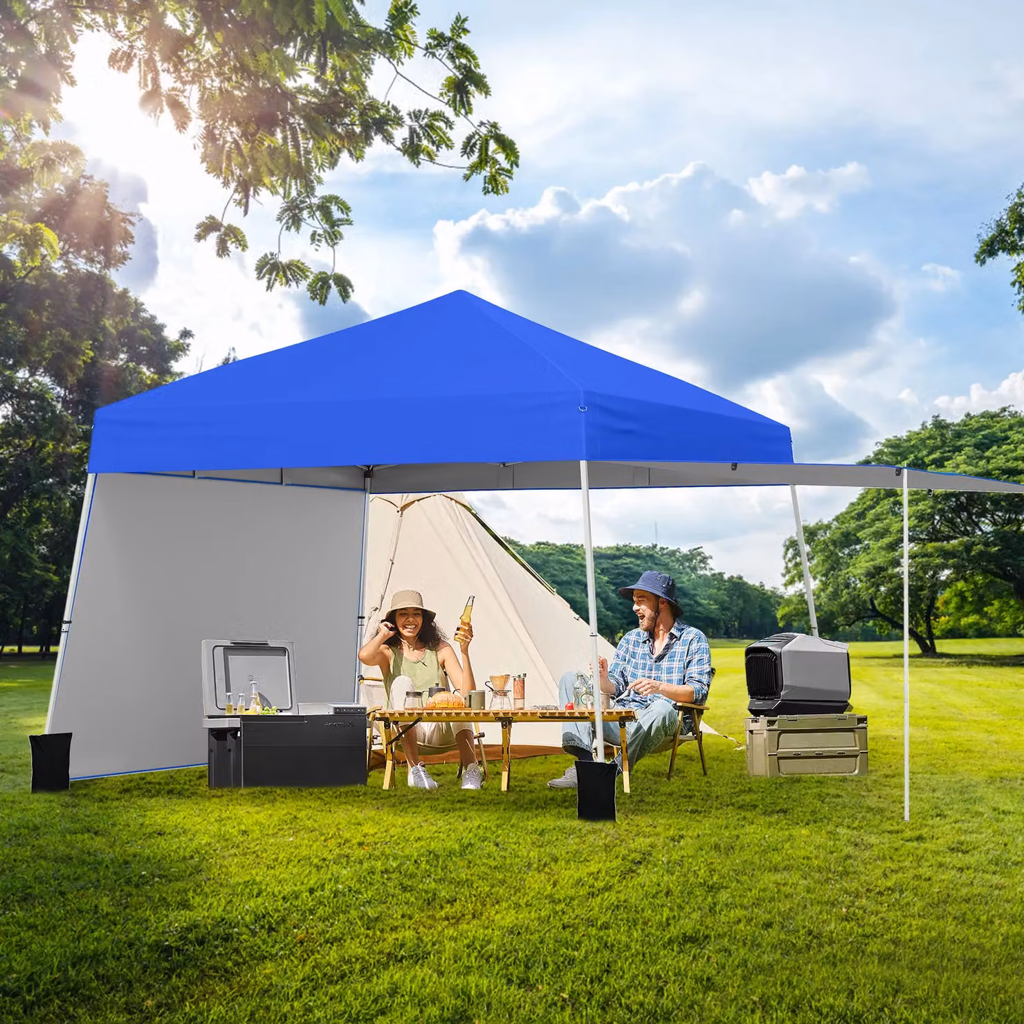 Costway Blue Outdoor Pop Up Canopy Tent with UPF 50+ Sun Shelter, W: 426.72 cm, D: 277.37 cm – 4