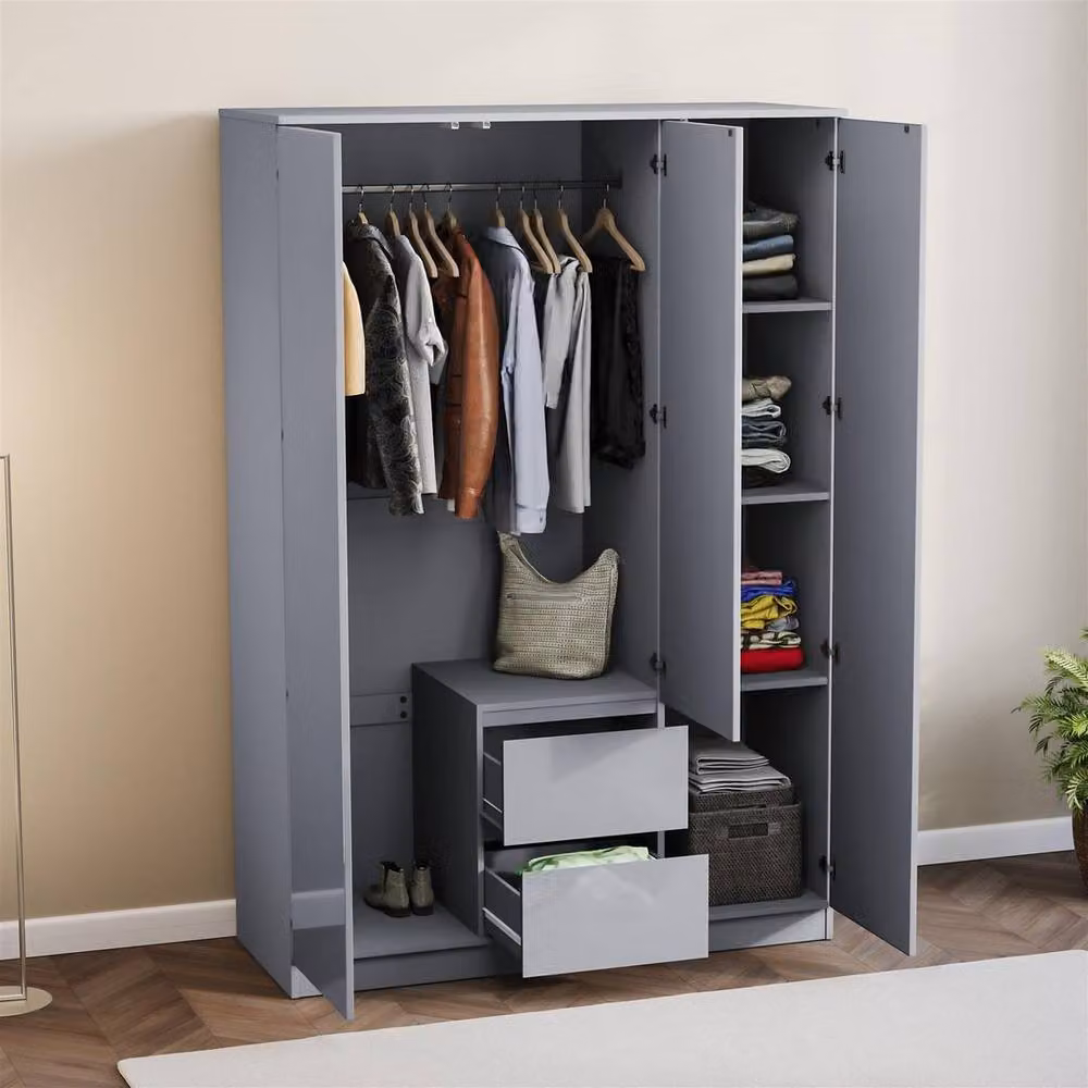Kelvenix Grey Modern Gloss 3 Door 2 Drawer Wardrobe with Push to Open Mechanism – 4