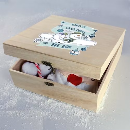 PMC Personalised Memento Co. Custom The Snowman and the Snowdog Large Wooden Christmas Eve Box in Brown – 1