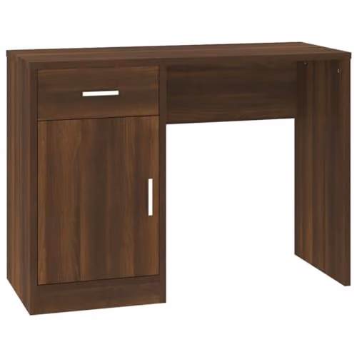vidaXL Modern Writing Desk with Drawer and Cabinet in Brown Oak, W: 100 cm, D: 40 cm, H: 73 cm