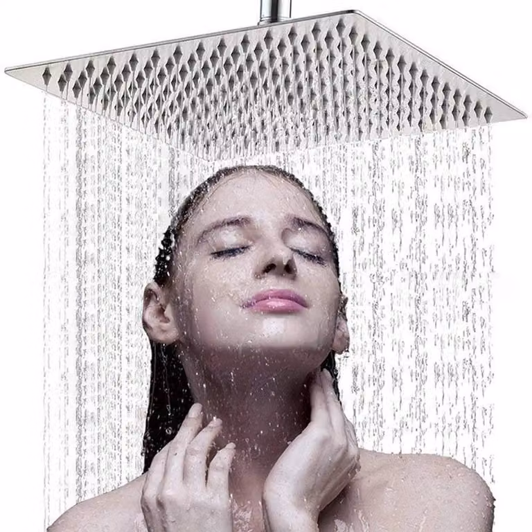 NESTLUNE Large Square Rain Shower Head in Silver Chrome, W: 30.48 cm