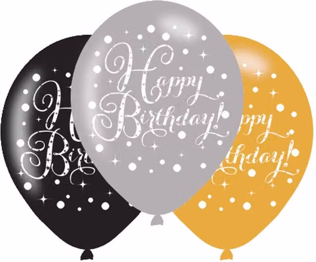 Amscan Sparkling Celebration Happy Birthday Round Party Balloons in Black, Gold and Silver