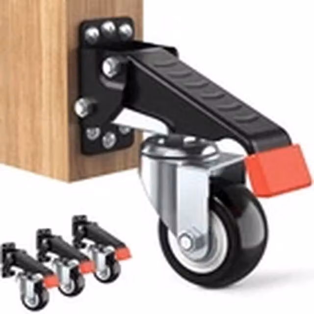 EONLION Heavy Duty Retractable Bench Caster Wheels Kit in Black with Steel and Rubber Swivel Plates