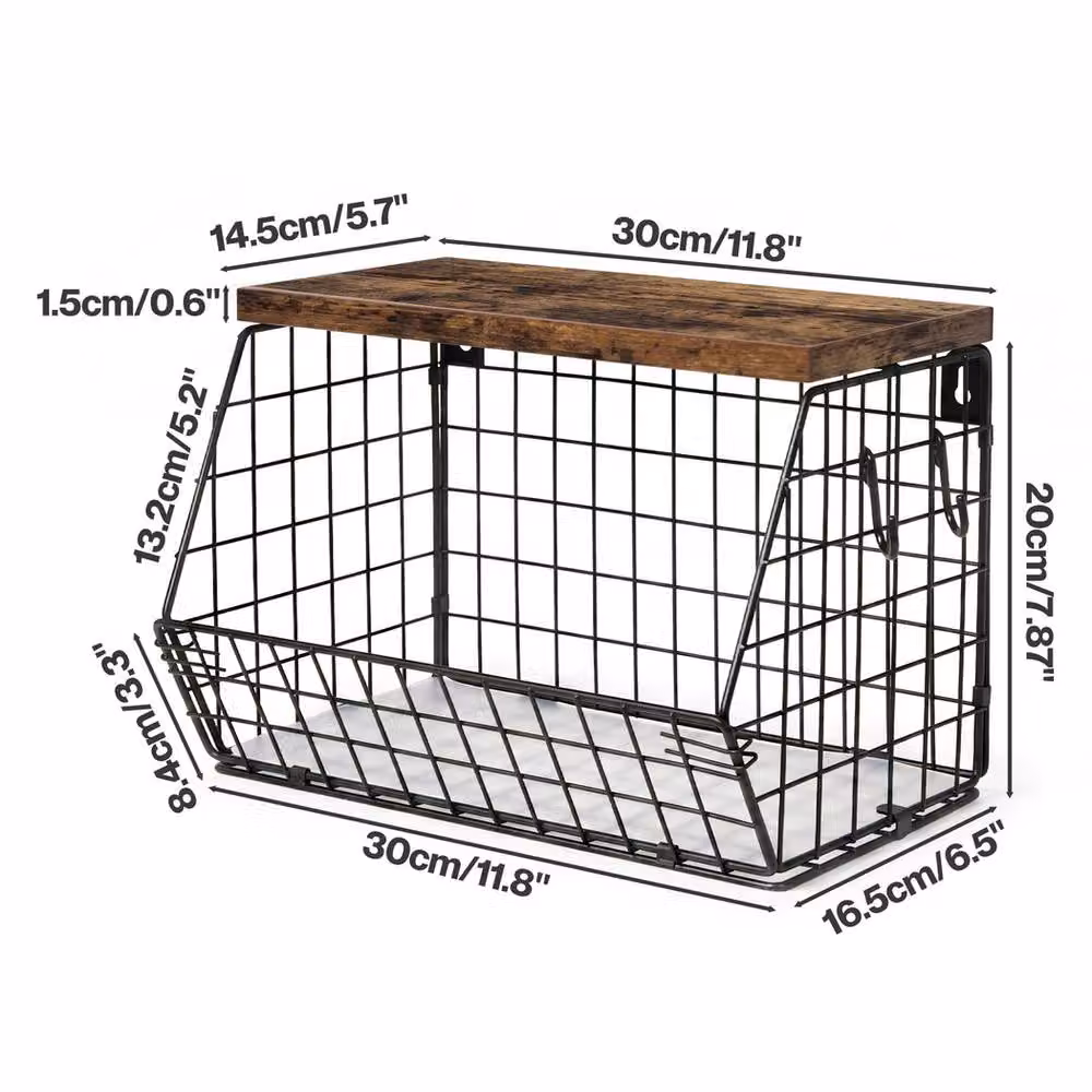 Toque Black Stackable Wire Fruit Basket with Wood Top and Wall Mount – 4