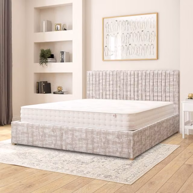 Aspire Grant Upholstered Ottoman Storage Bed in Grey Distressed Velvet, W/D/H: 200 x 200 cm