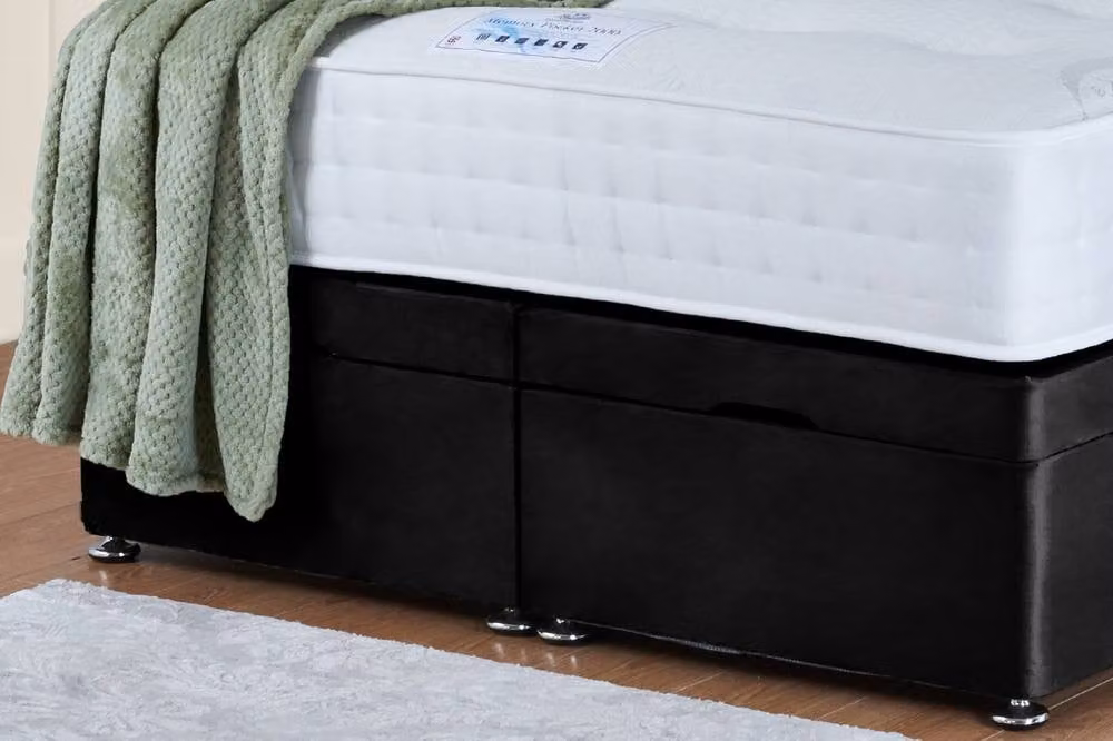 UK Bed Furniture Sunrise Double Ottoman Divan Bed with 54 Inch Headboard in Black Velvet Fabric, W/D/H: 140 x 200 cm – 4