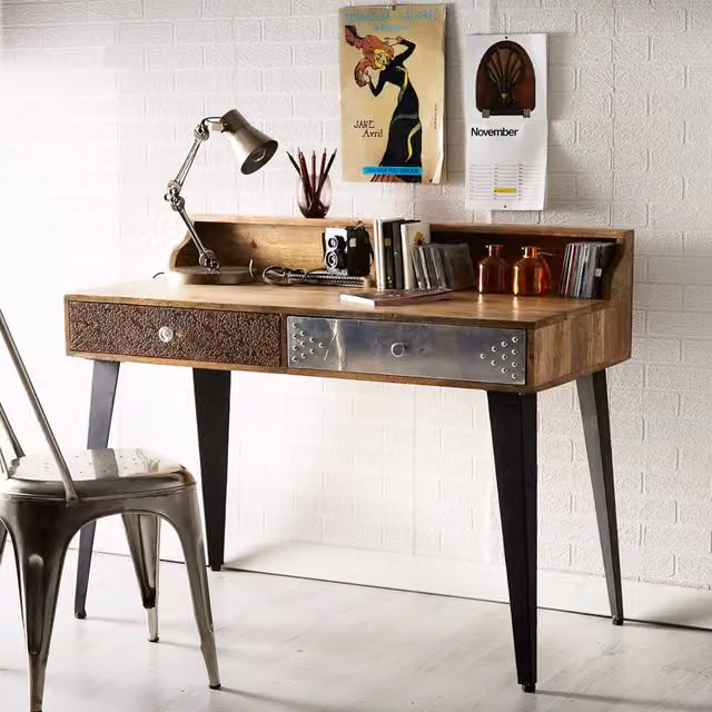 Scorio Brown Wood Industrial Desk Console Table