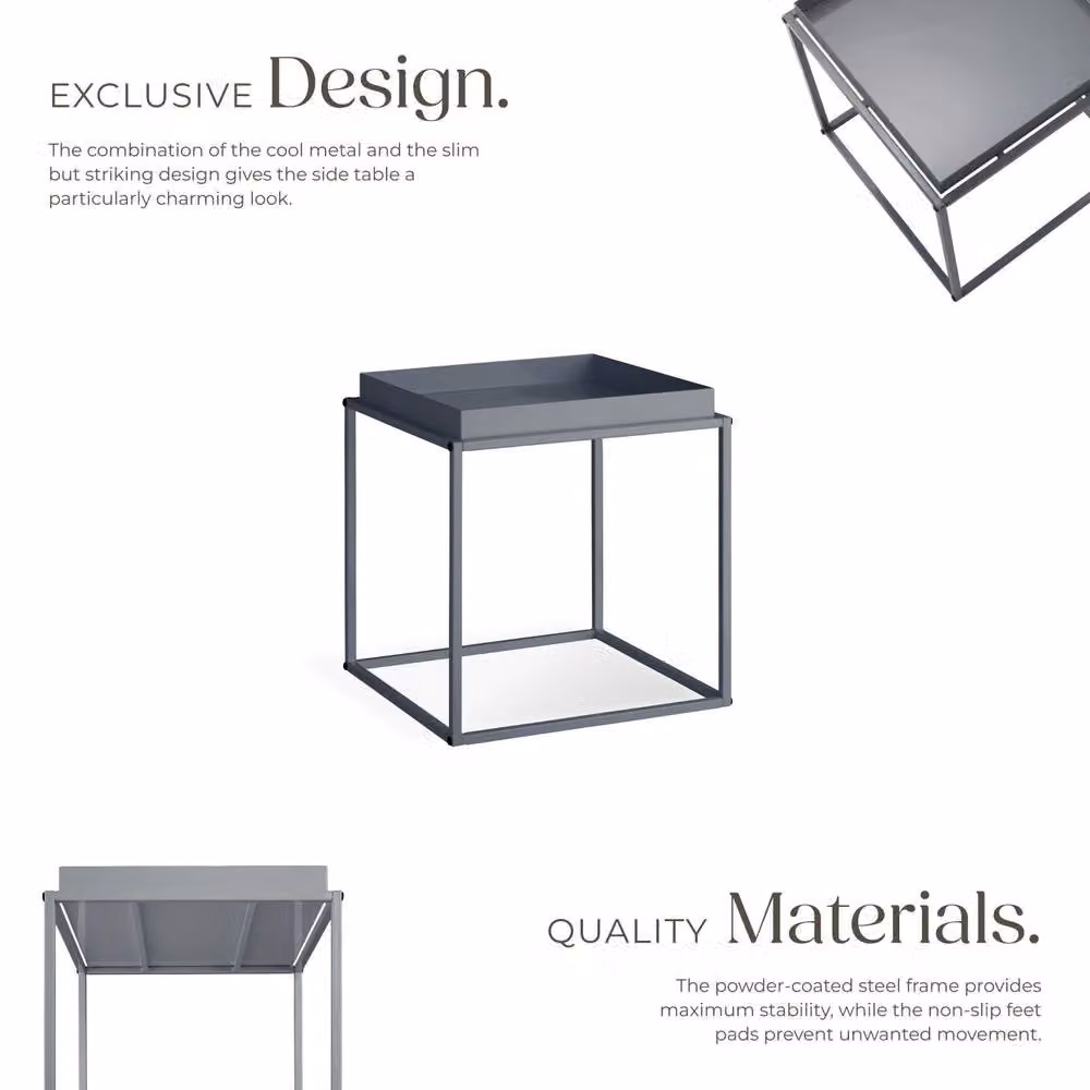 tectake Cambridge Bedside Table with Tray-Shaped Shelf in Grey, W/D/H: 40 x 40 x 44 cm – 3