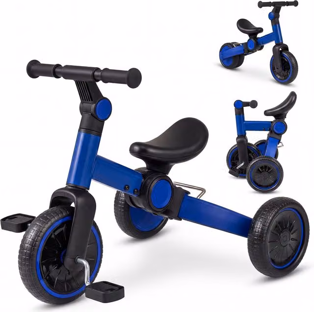 Costway 5-in-1 Blue Toddler Bike, Tricycle, Balance Bike and Ride-on Car with Height-Adjustable and Foldable Metal Frame