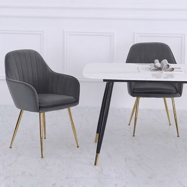 Livingandhome Set of 2 Modern Velvet Dining Armchairs with Armrests in Grey and Purple
