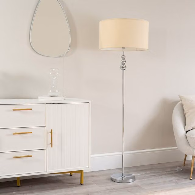 ValueLights Marissa Chrome Floor Lamp with Yellow Fabric Drum Shade