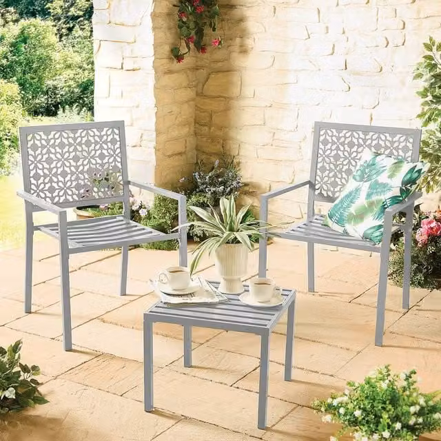Coopers of Stortford Modern Matt Grey Steel Patio Table and Chair Set – 1