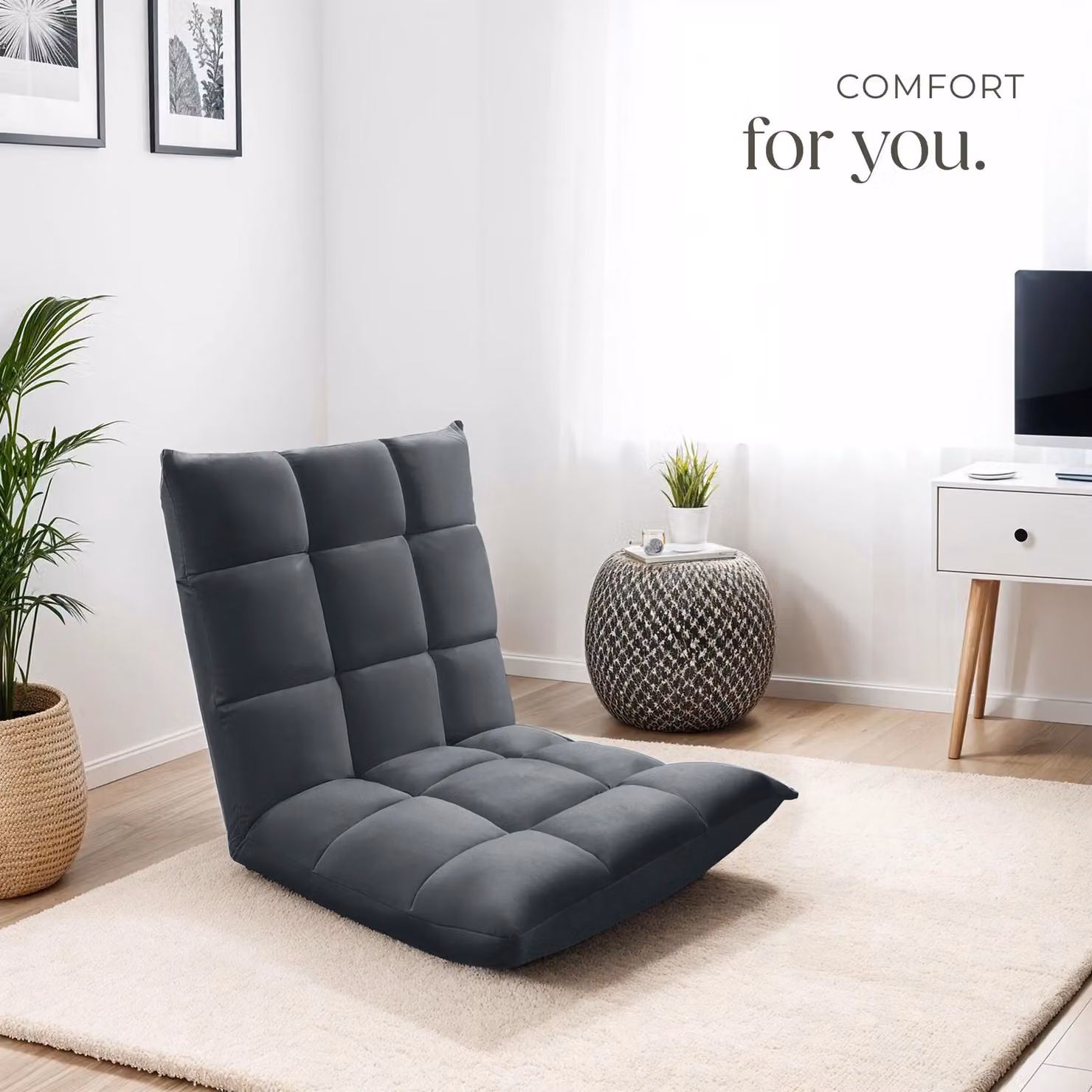 tectake Snooze Recliner TV Chair in Grey Velvet Fabric with Metal Frame – 8