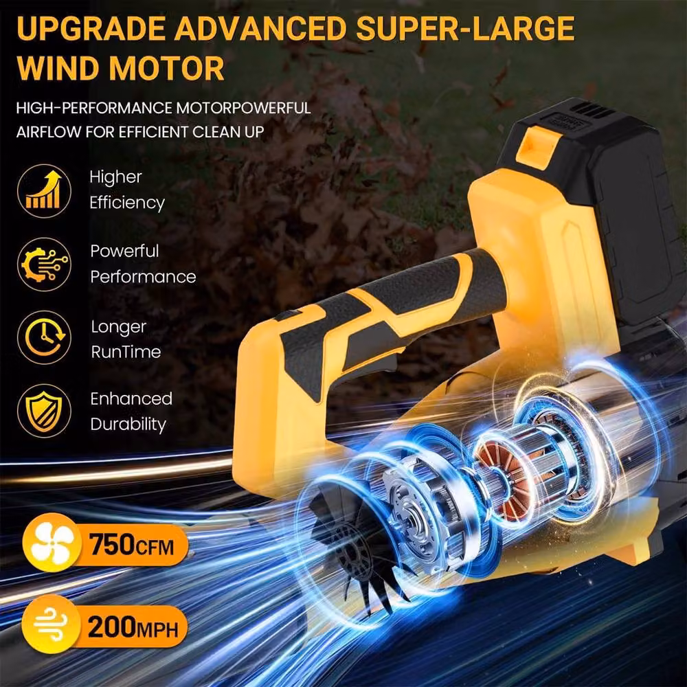 Ventryn Brushless 21V Cordless Leaf Blower with 6 Speeds, 2 Rechargeable Batteries and Charger, Yellow – 4