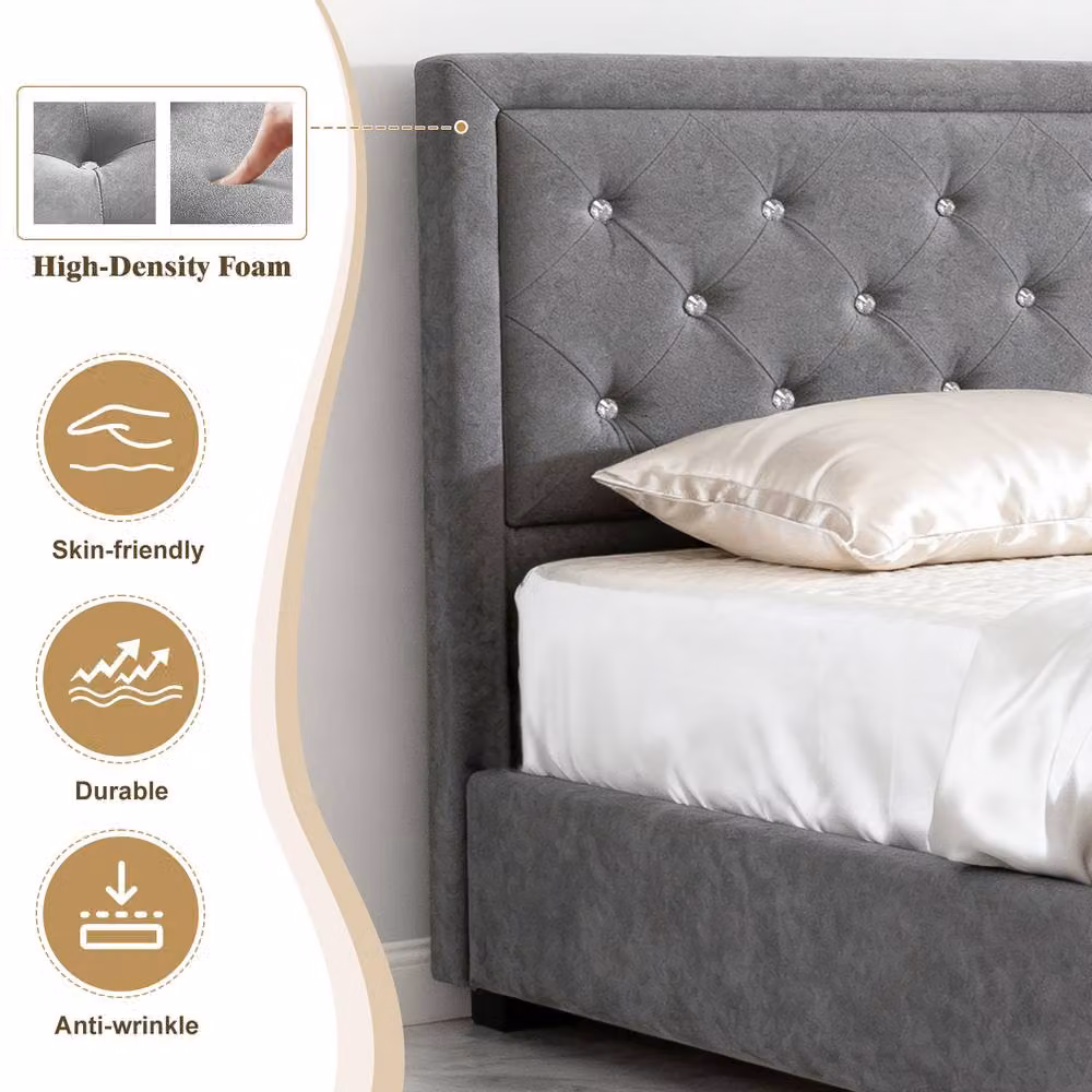 Comfy Living Ltd Grey Fabric Ottoman Bed Frame with Lift Up Base, W/D/H: 140 x 200 cm – 3