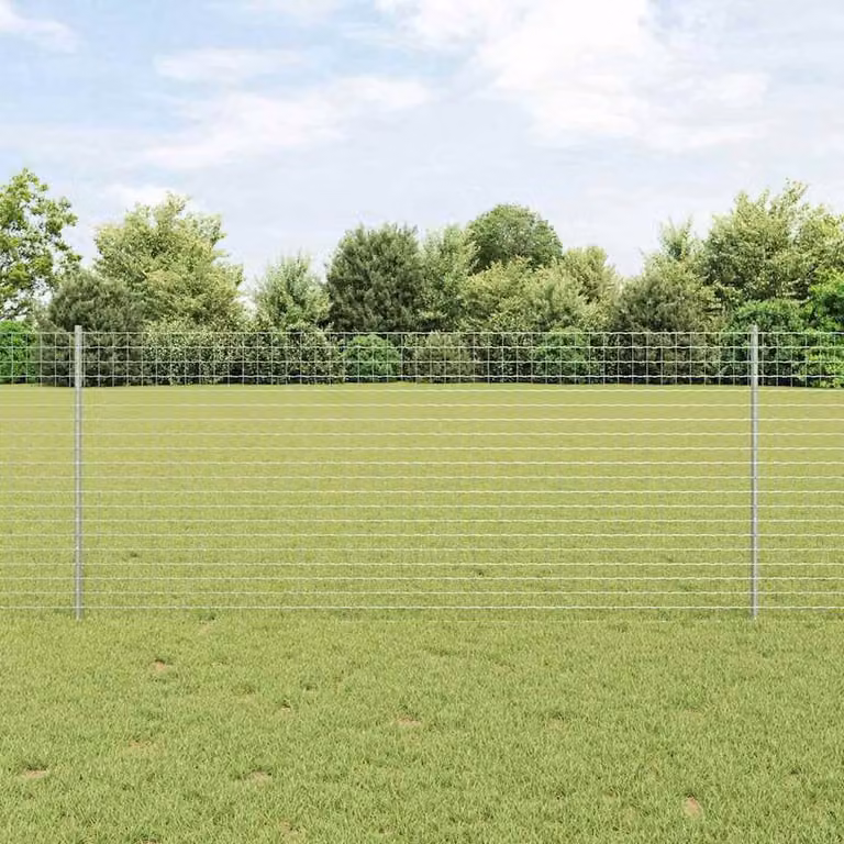 Berkfield Home Euro Fence with 10 U-Profile Posts, Galvanised Steel, Silver, W: 10 m, H: 1 m