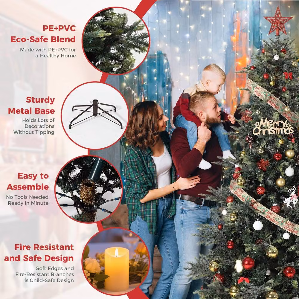 London Boutique 7.5ft Pre-Lit Artificial Spruce Christmas Tree with 200 Warm White LED Lights in Green – 4