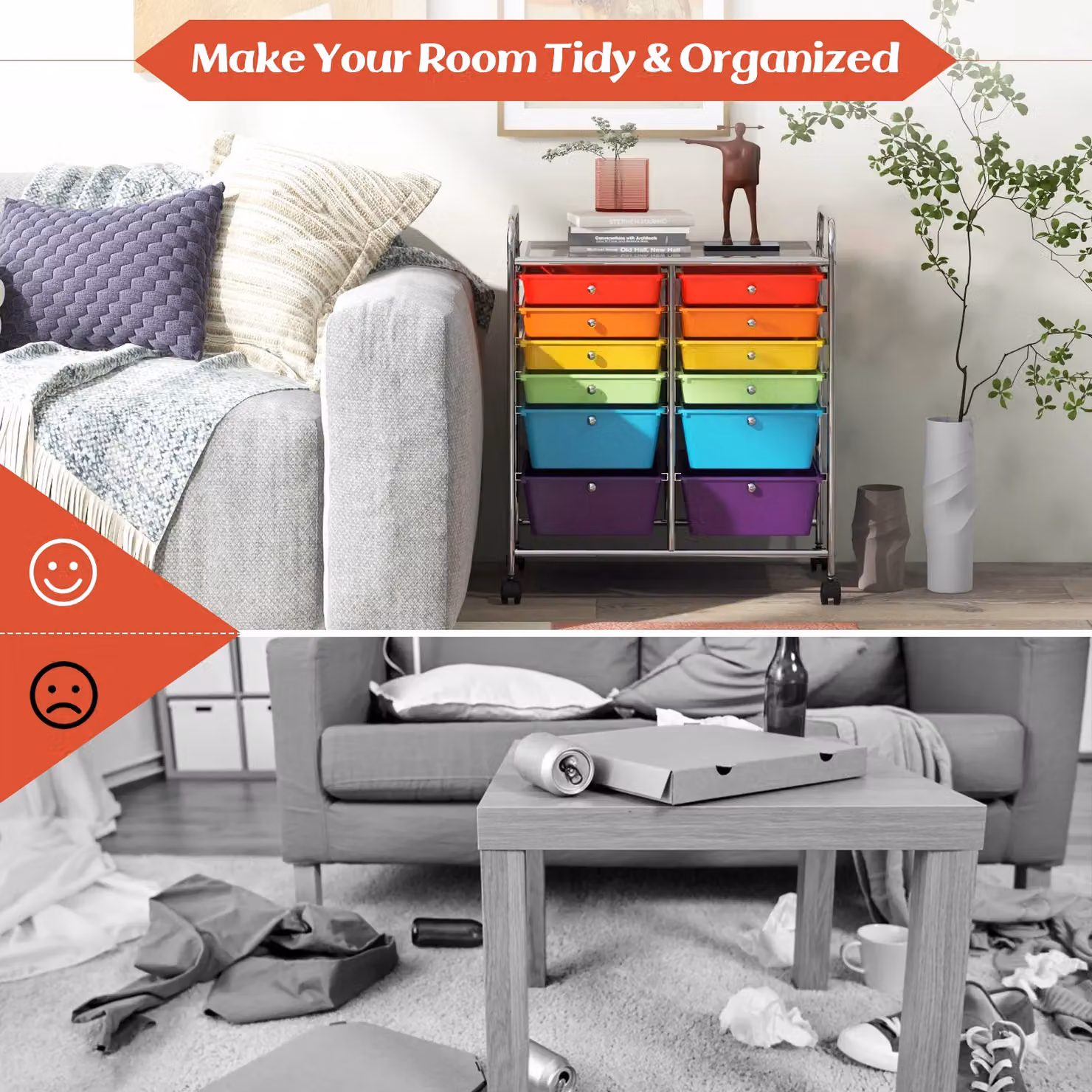 Gymax 12 Drawer Rolling Utility Storage Cart with Wheels and Handles in Multicolour – 6