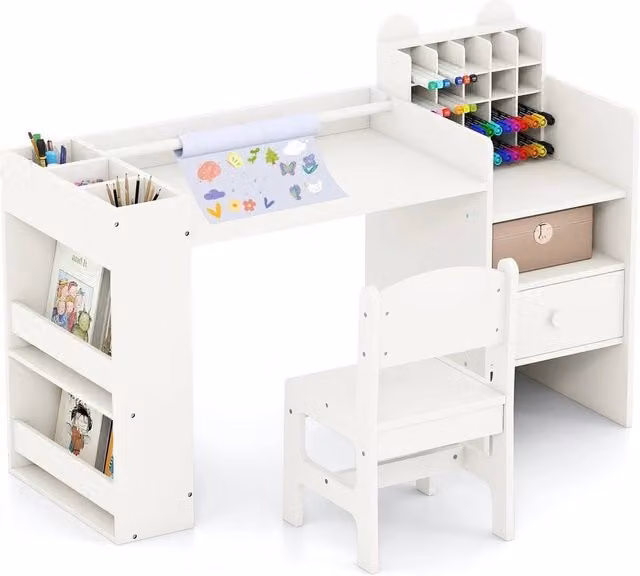 EONLION White Toddler Art Table and Chair Set for Children – 1