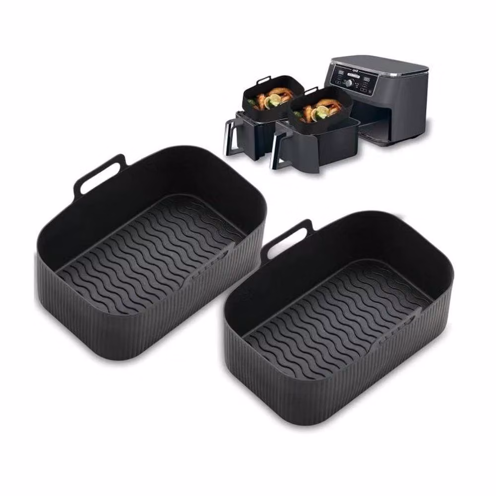 FLAVORA Premium Dual Reusable Silicone Air Fryer Liners for Ninja, Black, Pack of 2 – 5