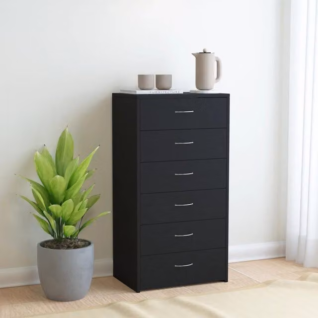 Berkfield Home Modern Black Sideboard with 6 Drawers, W/D/H: 50 x 34 x 96 cm – 1