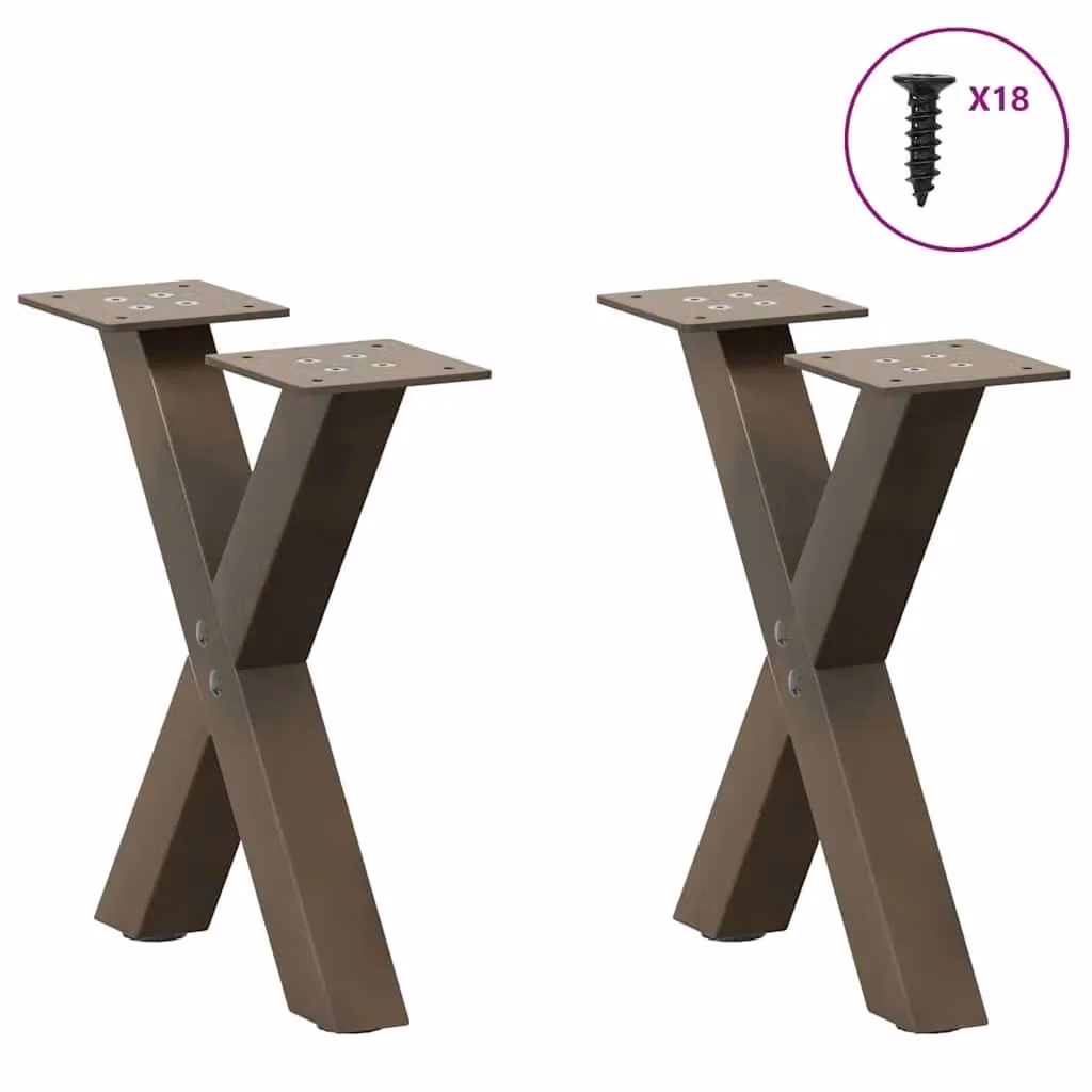 Berkfield Home X-Shaped Coffee Table Legs, 2 Piece Brown Steel Set, H: 37 cm, W: 31 cm – 2