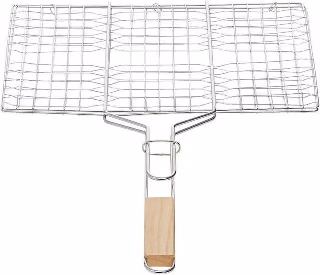 Kelvenix Silver Stainless Steel and Wood Barbecue Steak Pan Tray, W: 38.5 cm, D: 28 cm