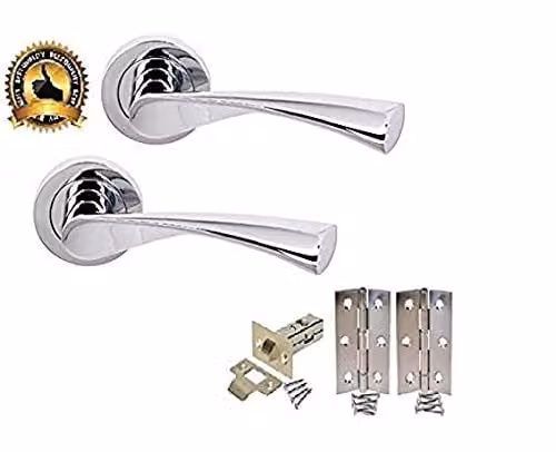 Golden Grace Astrid Lever On Rose Door Handles Latch Pack in Duo Finish Chrome, Gold and Silver