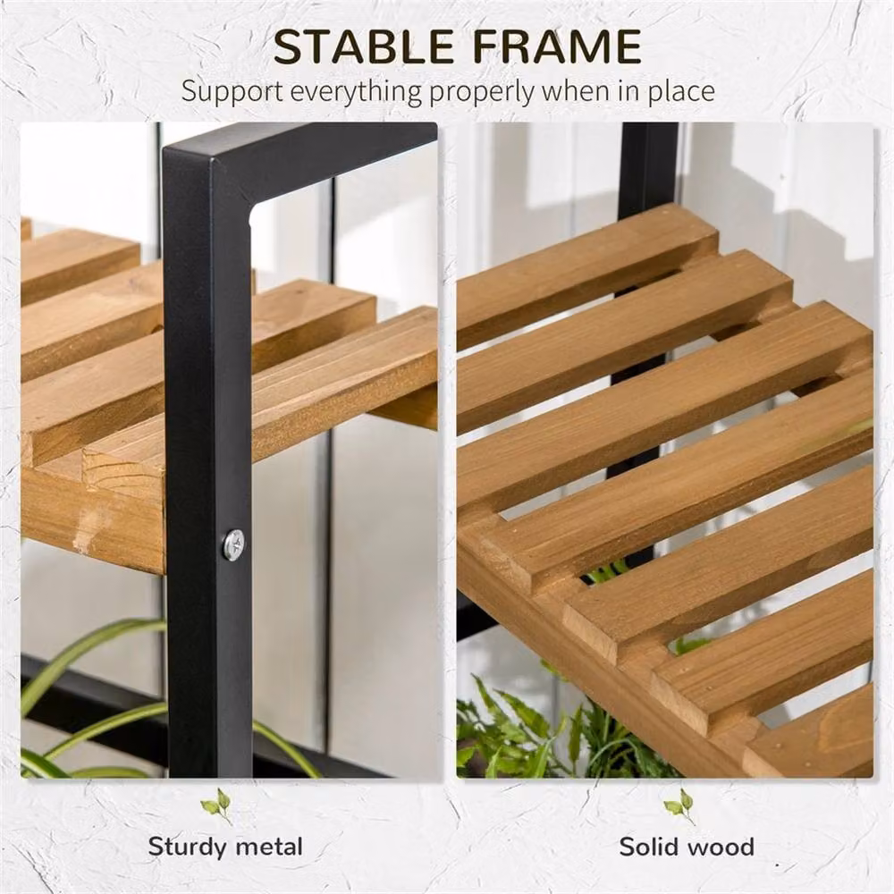 Nordara 3 Tiered Industrial Plant Stand Rack with Hanging Hooks in Brown, W/D/H: 36 x 36 x 174 cm – 3
