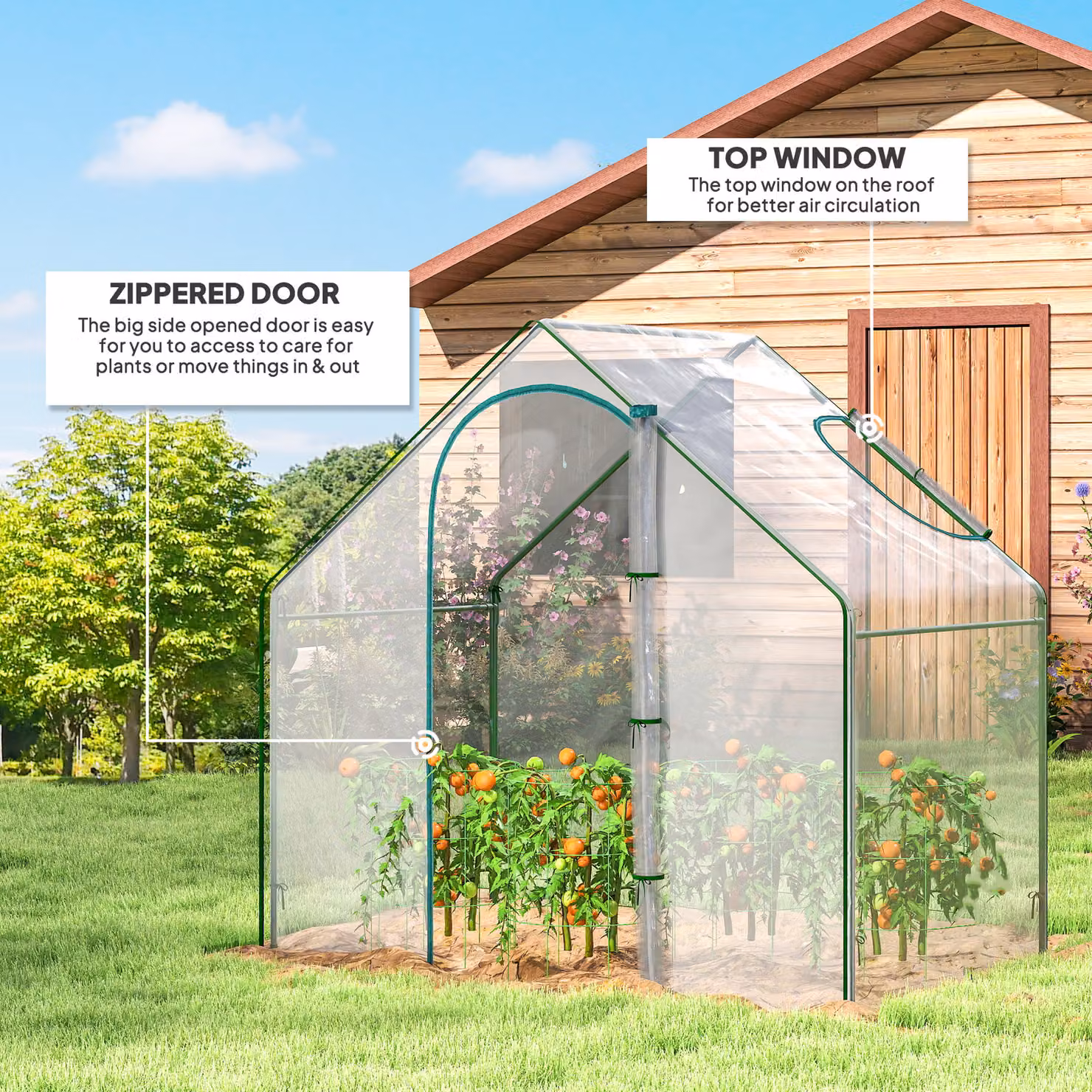 Outsunny White PVC and Steel Frame Walk In Greenhouse with Zipped Door and Window, W/D/H: 180 x 100 x 168 cm – 3