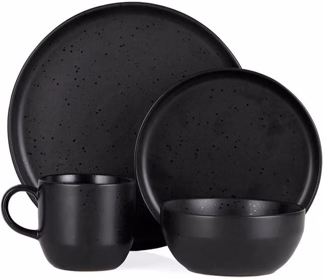 Barbary & Oak Cascade 16 Piece Stoneware Dinner Set in Black, Microwave and Dishwasher Safe – 1