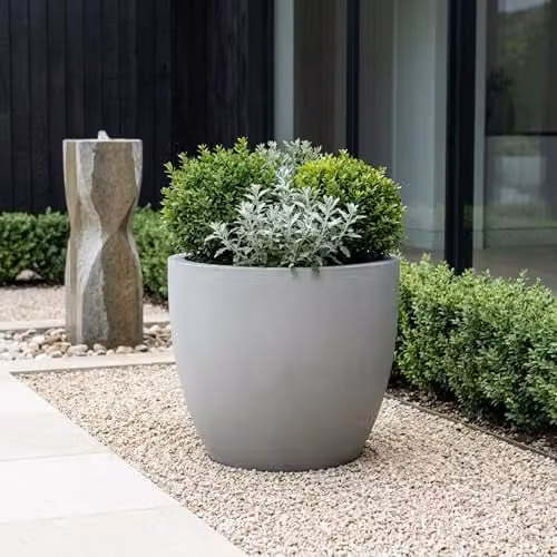 IDEALIST Set of 3 Grey Reinforced Stone Outdoor Plant Pots, 45l, Diameter: 40 cm – 7