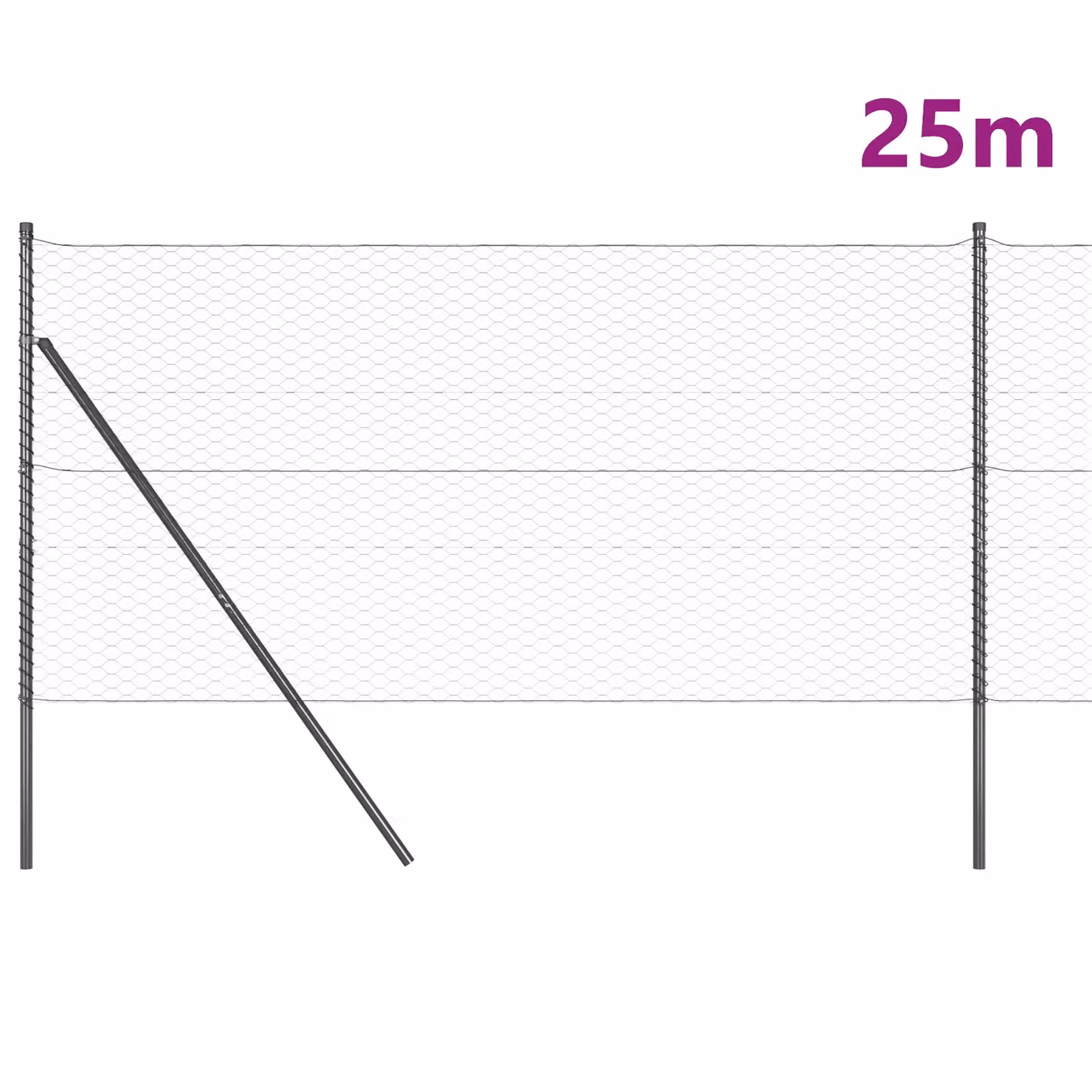 Berkfield Home Hexagon Wire Fence with 7 Round Posts, Steel Grey, 2 x 25 m – 3